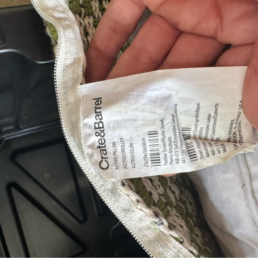 Crate&Barrel green and Cream Textured Pillow